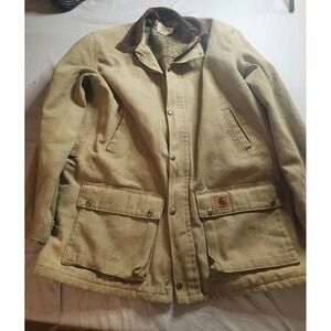 Vintage Distressed Carhartt Work Jacket Tan Quilted Lined Mens XL Tall PB2472